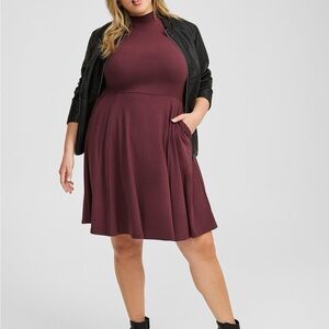 torrid Burgundy Fit & Flare Mock Neck Dress